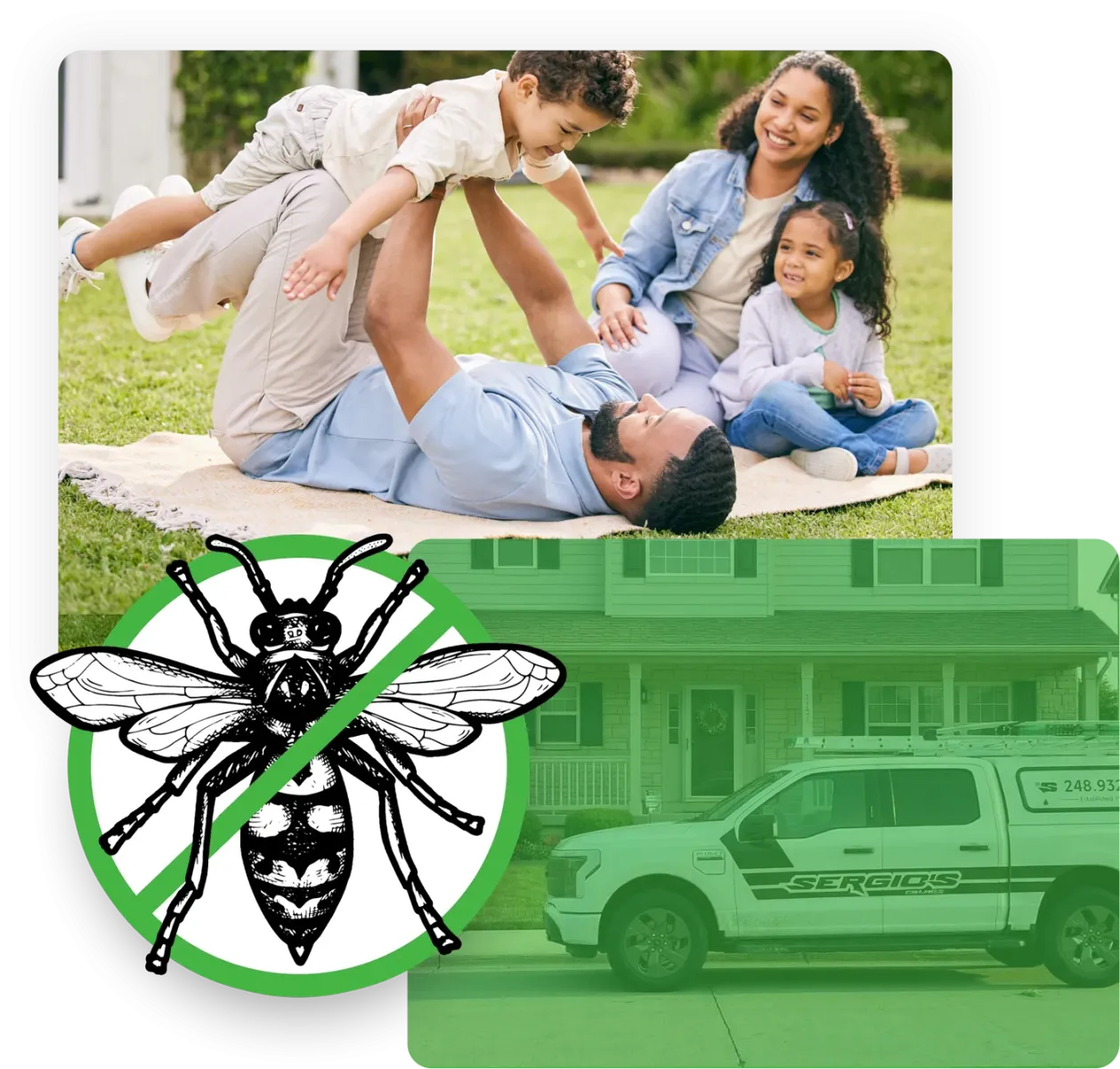 Stinging insect removal, family playing outside