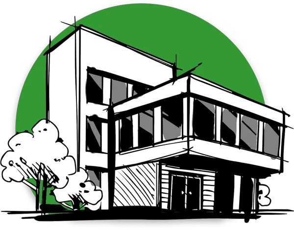 hand drawn illustration of a commercial building